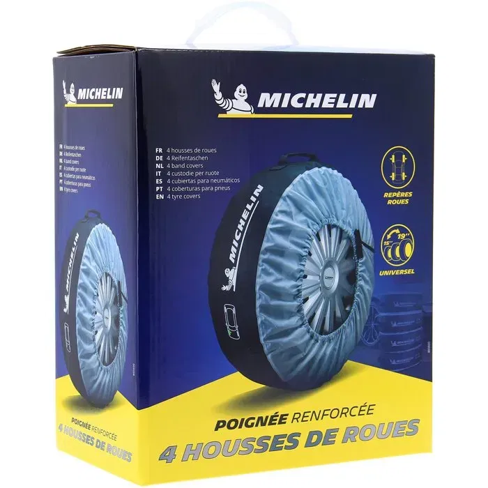 Michelin Lot de 4 Housses de Rangement pour Roues ou Pneus Taille Universelle 15 a 19 Pouces, en Nylon avec Poignée Renforcée, Protection contre UV et Intempéries