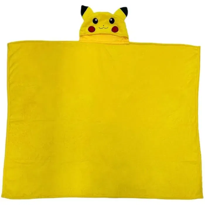 Pokemon - Plaid à Capuche 3D Pikachu - 120 x 150 cm - Ultra doux - Design Coloré