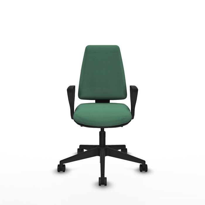 Chaise Elche Asynchrone Tissu Vert émeraude Base pyramidale noire Accoudoirs fixes Sans appui-tête Roulettes 65mm nylon Chaise Elche Asynchrone Tissu Vert émeraude Base pyramidale noire Accoudoirs fixes Sans appui-tête Roulettes 65mm nylon