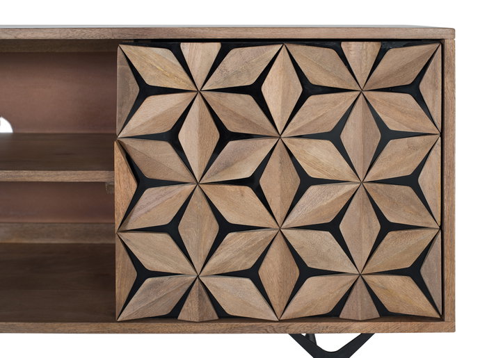 GINER Y COLOMER - Meuble TV en bois de manguier et métal avec 2 portes et 2 étagères - Espace de rangement, design moderne, finition naturelle et noir GINER Y COLOMER - Meuble TV en bois de manguier et métal avec 2 portes et 2 étagères - Espace de rangement, design moderne, finition naturelle et noir