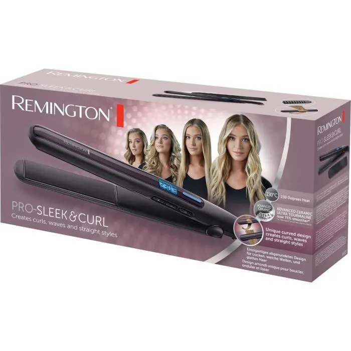 Remington Lisseur Boucleur S6505 PRO-SLEEK & CURL 230°C Chauffage Rapide Turbo Noir