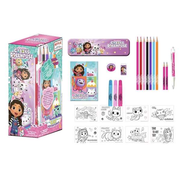 Cerdà - Set de Papeterie Coloriable Gabby's Dollhouse - Trousse de Jeu Créatif pour Enfants 2 à 8 Ans - Rose