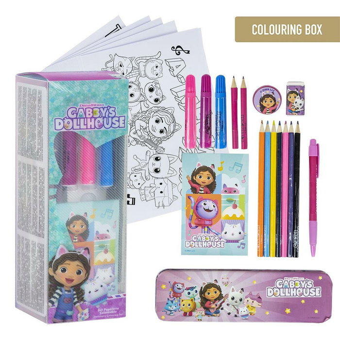 Cerdà - Set de Papeterie Coloriable Gabby's Dollhouse - Trousse de Jeu Créatif pour Enfants 2 à 8 Ans - Rose