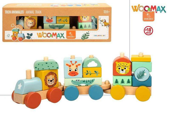 Woomax Zookabee-Tren - Train en bois avec animaux - Jouet éducatif pour enfant dès 18 mois