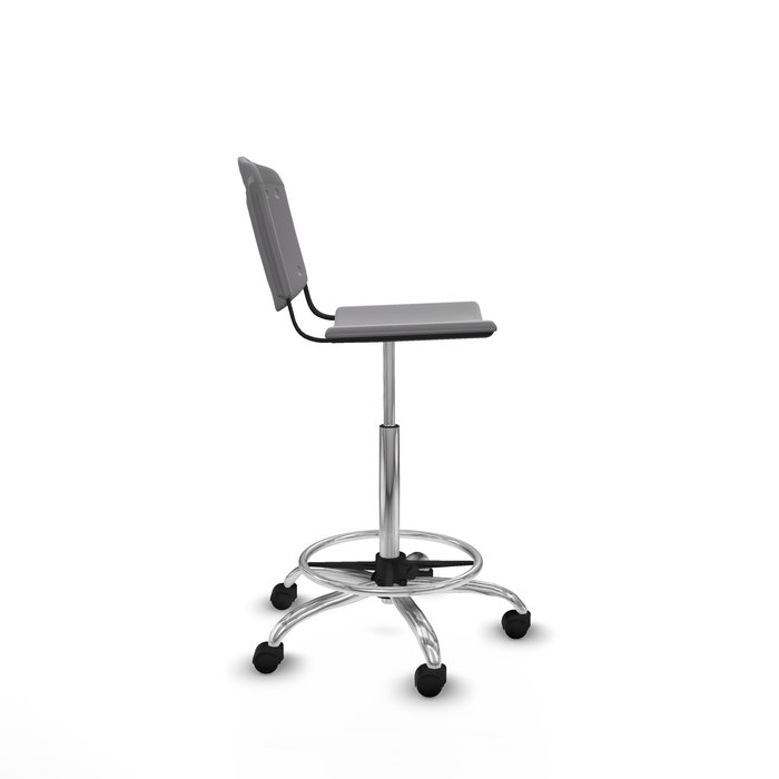 Tabouret Taburete Robledo Pivotant Chlorure de polyvinyle Gris clair Structure chromée Sans accoudoirs Sans appui-tête Roulettes en nylon 50 mm