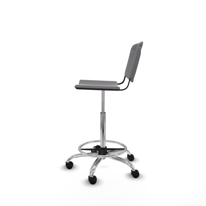 Tabouret Taburete Robledo Pivotant Chlorure de polyvinyle Gris clair Structure chromée Sans accoudoirs Sans appui-tête Roulettes en nylon 50 mm