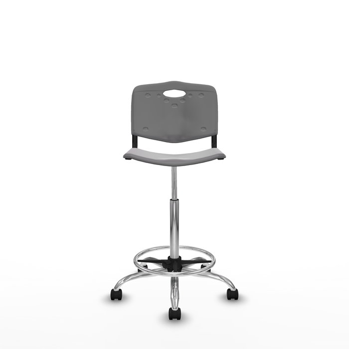 Tabouret Taburete Robledo Pivotant Chlorure de polyvinyle Gris clair Structure chromée Sans accoudoirs Sans appui-tête Roulettes en nylon 50 mm
