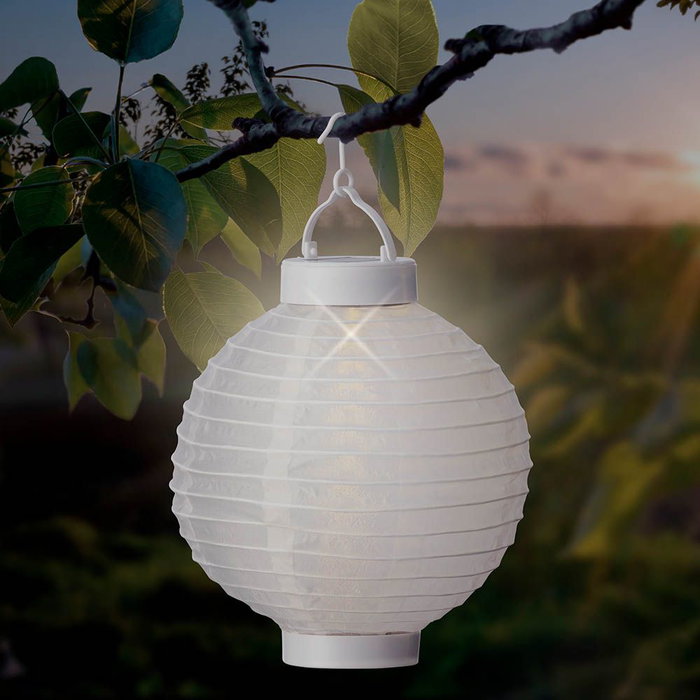 Lumineo Lanterne solaire blanche Ø 20 cm, nylon, lumière blanche chaude, autonomie 6h, batterie rechargeable