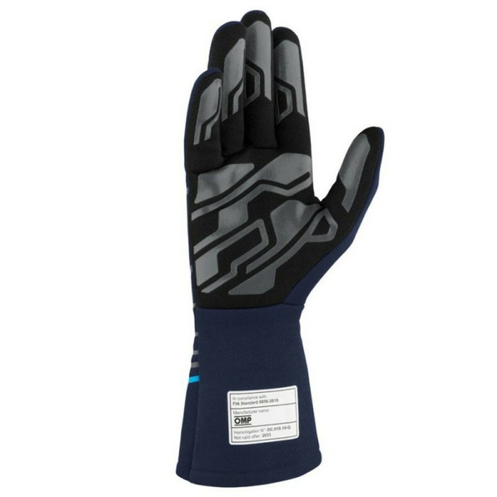 OMP Gants de Course MY2025 FIA 8856-2018 Bleu Marine / Cyan Taille L