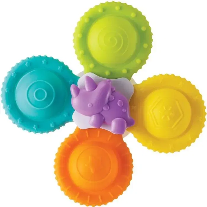 Infantino 305289 Coffret de 3 Spinners en Silicone pour Bébé à Partir de 4 Mois - Jouets de Bain avec Ventouse - Motricité Fine et Éveil Sensoriel