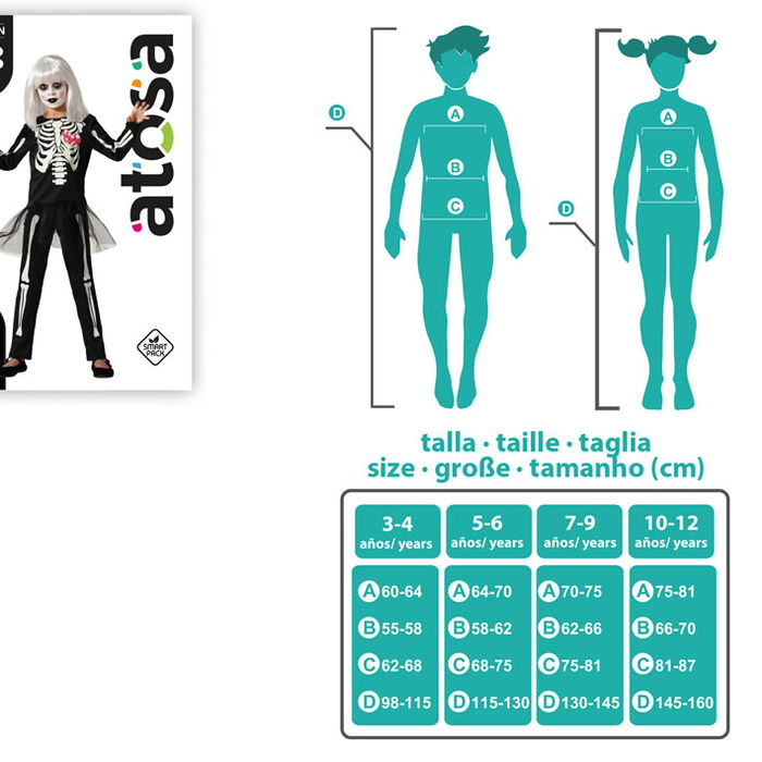 Déguisement Squelette Enfant Fille 7-9 Ans - Ensemble Camisette, Pantalon et Jupe Brillants dans le Noir pour Halloween