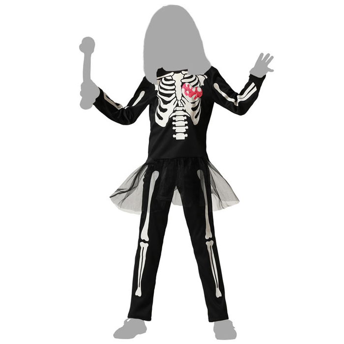 Déguisement Squelette Enfant Fille 7-9 Ans - Ensemble Camisette, Pantalon et Jupe Brillants dans le Noir pour Halloween