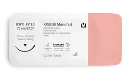 Kruuse Suture MONOFAST 0 70cm Aiguille 26mm 3/8 Triangulaire 12u