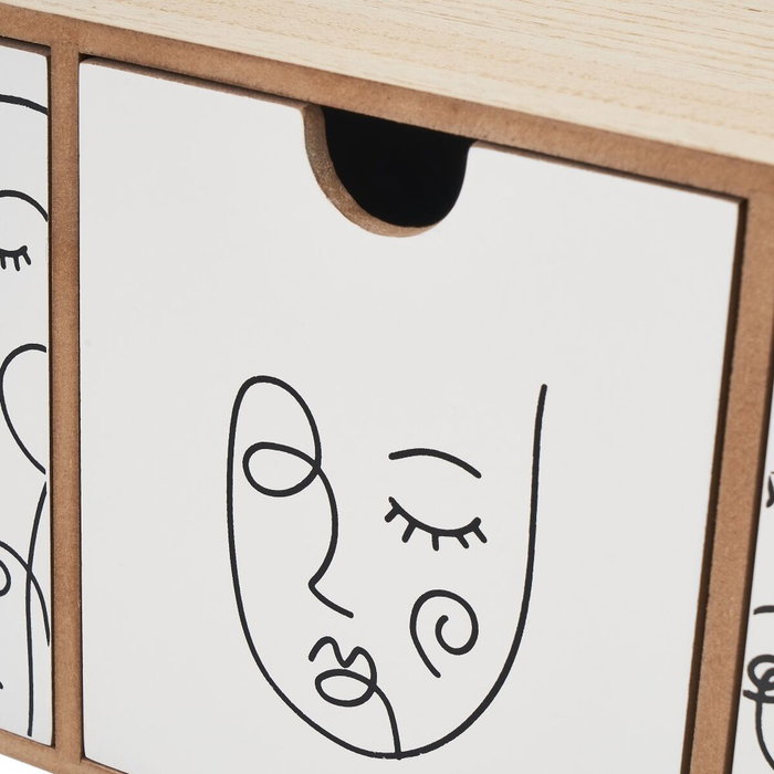 BigBuy Home Boîte à bijoux ONE LINE Blanc Noir Naturel Bois MDF