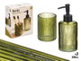 Berilo Lot de 2 Distributeurs Verre 350 ml Salle de Bain Vert Rayures 15x18x7 cm (Set de 12)