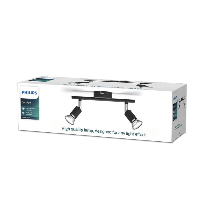 Philips Limbali Lampe 2 spots GU10 orientable métal noir IP20 8 x 32,4 x 13 cm