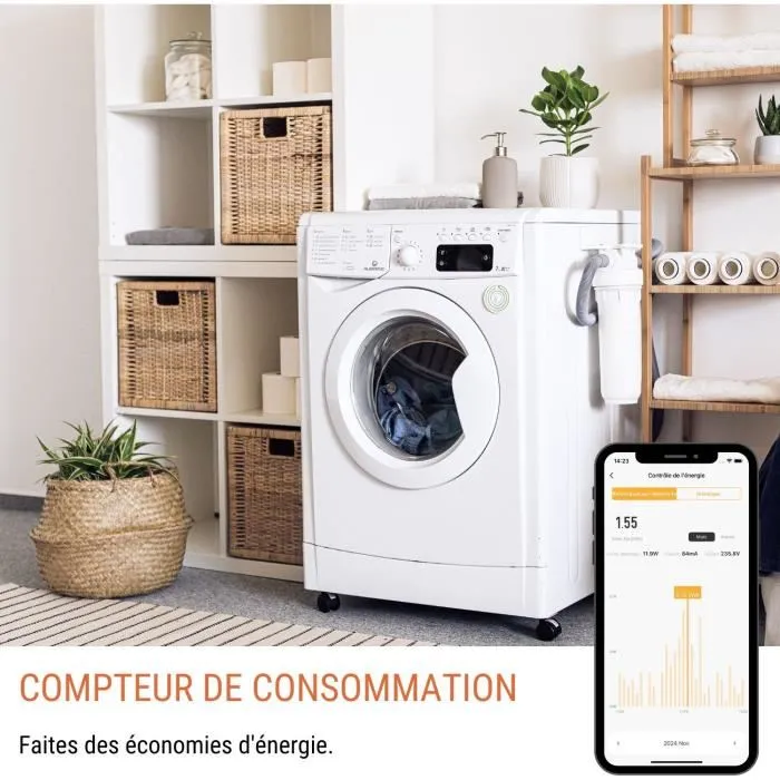 KONYKS Priska FR - Lot de 2 Prises Connectées Dual Pack Wi-Fi et Bluetooth 16A avec Compteur d'Énergie, Compatibles Alexa et Google Assistant