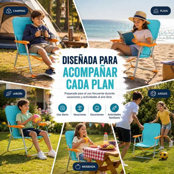 JugaToys Chaise de plage en aluminium aguamarina avec poignées