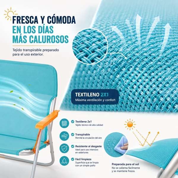 JugaToys Chaise de plage en aluminium aguamarina avec poignées