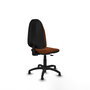 Chaise de bureau Algarra avec mécanisme de contact permanent de base, revêtue de similicuir marron. Équipée d'un piètement en polyamide noir, sans accoudoirs et sans butées