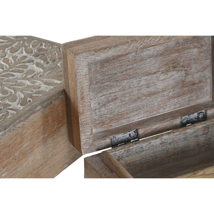 Boîte à bijoux Home ESPRIT Blanc Naturel Bois de manguier (2 Pièces)