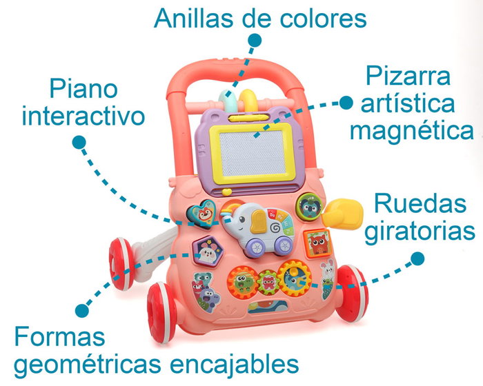 KioKids - Correpasillos d'apprentissage avec activités multiples - Piano interactif, tableau noir et engrenages sonores - Jouet d'éveil pour bébé à partir de 12 mois - Rose KioKids - Correpasillos d'apprentissage avec activités multiples - Piano interactif, tableau noir et engrenages sonores - Jouet d'éveil pour bébé à partir de 12 mois - Rose