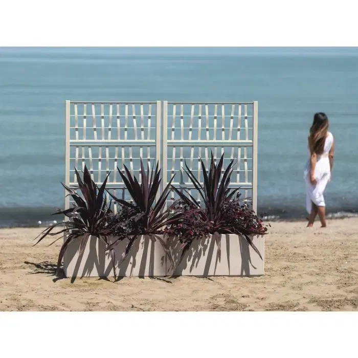 Stefanplast - Bac à fleurs jardinière rectangulaire Ethica avec treillis, couleur craie, 80 litres, 80 x 36 x 140 cm (L x P x H) Stefanplast - Bac à fleurs jardinière rectangulaire Ethica avec treillis, couleur craie, 80 litres, 80 x 36 x 140 cm (L x P x H)