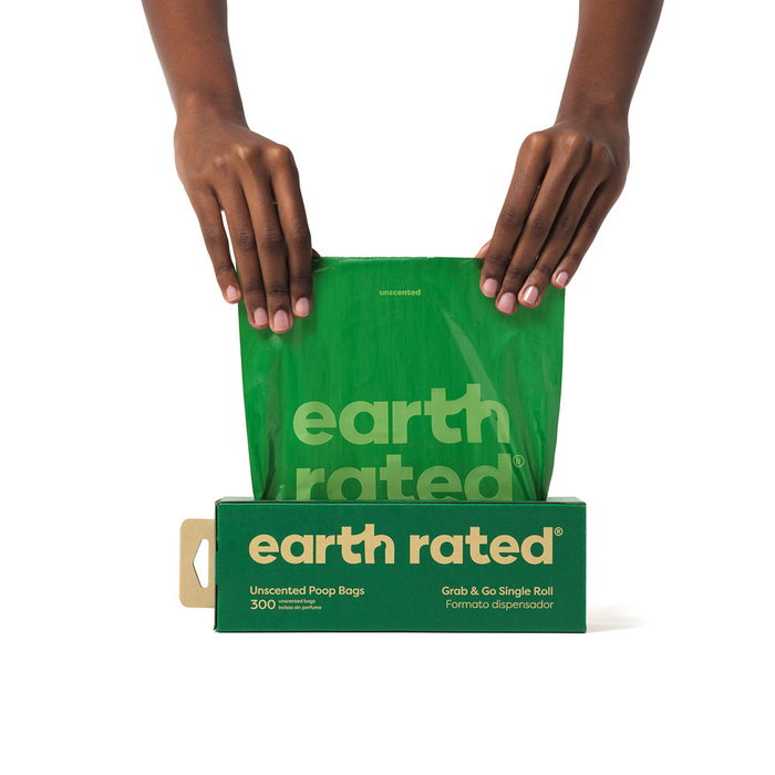 Earth Rated Distributeur de Sacs à Déjections Canines sans Parfum, 300 Sacs Longs et Imperméables en Plastique Recyclé