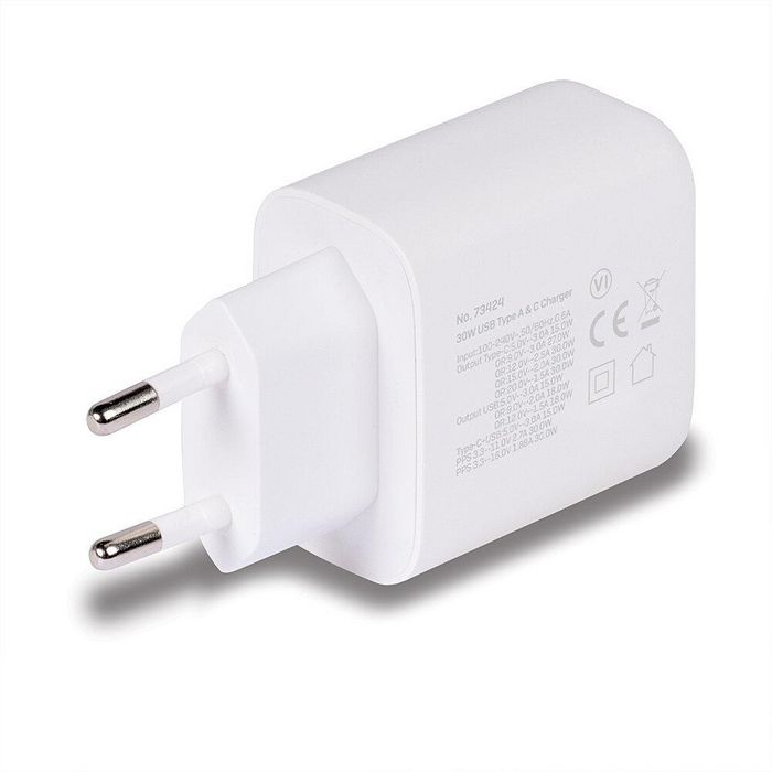 Lindy Chargeur Secteur Double Port USB Type-C PD 30W et USB Type-A 18W avec Charge Rapide pour Smartphones, Tablettes et Ordinateurs Portables