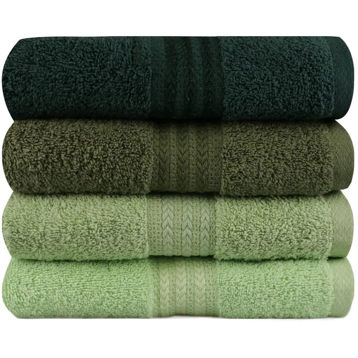 Ensemble de 4 serviettes de main en coton 100% - 50x90 cm - Vert - Pour salle de bain