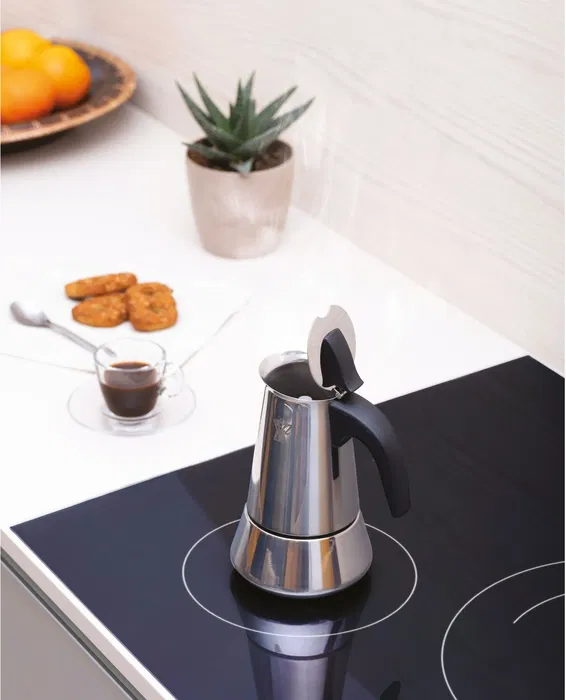 Pezzetti Cafetière Italienne Expresso 6 Tasses - Acier Inoxydable Argent - Compatible Tous Feux Dont Induction - Design Raffiné