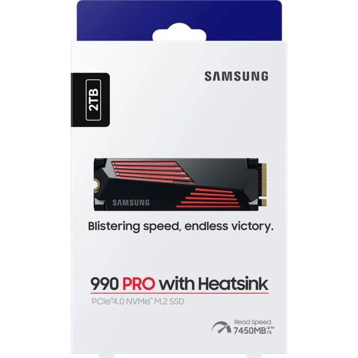 Samsung SSD Interne 990 PRO MZ-V9P2T0GW 2 To avec dissipateur thermique et éclairage RGB - Pour PS5, PC et DirectStorage