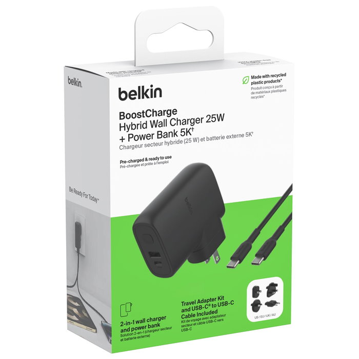 Belkin BOOST Charge Hybrid Dual Charger + Powerbank BPZ003bt1MBK-B6 Noir