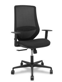 Chaise Mardos Synchro 4 positions tissu Noir Base en nylon noir Accoudoir 1D Sans appui-tête Roulettes 65mm nylon