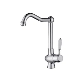 Edouard Rousseau - Mitigeur évier COOK chromé rétro - Laiton avec bec mobile et économie d'eau - Cartouche céramique