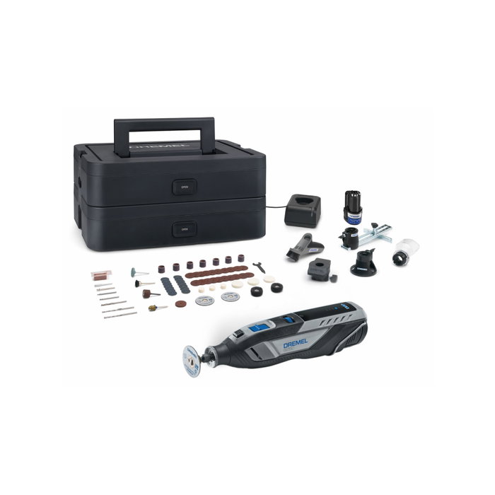 Dremel 8250 - Outil rotatif multifonction sans fil 12V avec moteur Brushless, 65 accessoires, 5 adaptations, 1 batterie 2Ah (5.000 à 30.000 tr/min) extra-robuste