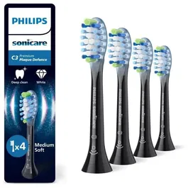 Philips HX9044/88 Lot de 4 têtes de brosse C3 noir pour brosse à dents électrique, nettoyage efficace, pour adultes