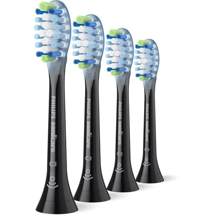Philips HX9044/88 Lot de 4 têtes de brosse C3 noir pour brosse à dents électrique, nettoyage efficace, pour adultes