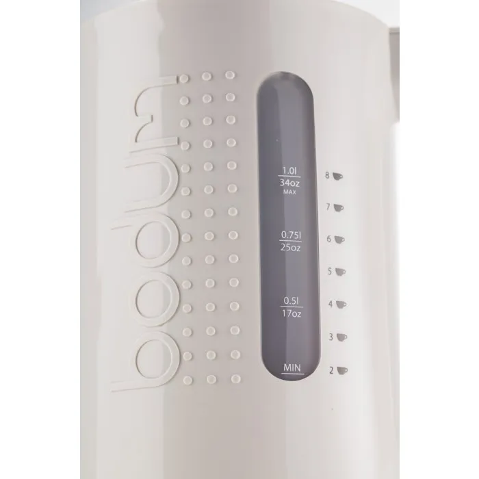 Bodum Bistro Bouilloire électrique 1 L 1300 W avec socle rotatif 360° - Design blanc moderne pour thé, café et infusions