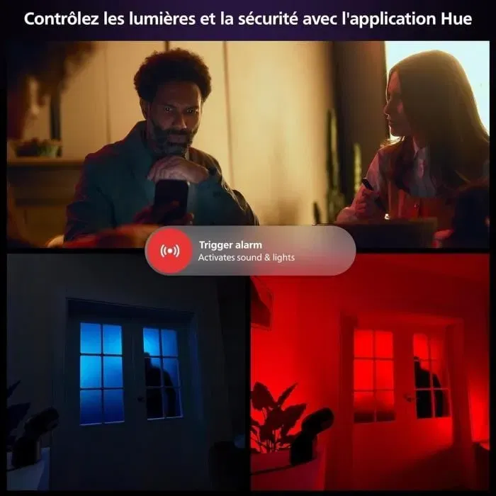 Philips Hue - Caméra de sécurité filaire Secure intérieur/extérieur 1080p Noir - Détection IA, vision nocturne, chat audio, résistante aux intempéries avec support