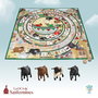Deqube Jeu de l'Oca Thématique San Fermin avec 4 Figurines de Taureau Collecta, Instructions Multilingues et Dés en Bois - Pour 3 Ans et Plus