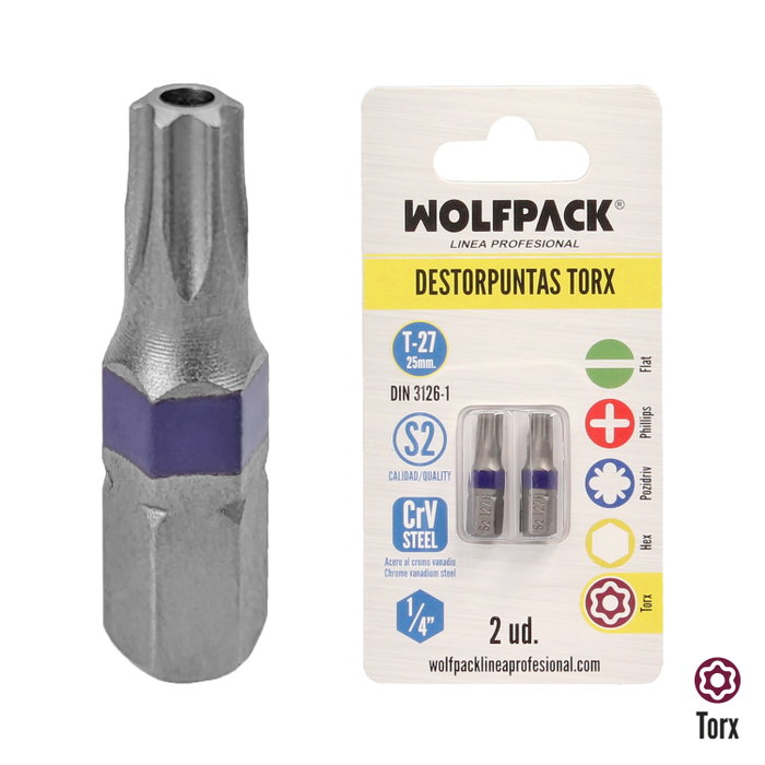 Wolfpack Linea Profesional Jeu d'embouts Torx T-27 en acier S2 (2 pièces) Wolfpack Linea Profesional Jeu d'embouts Torx T-27 en acier S2 (2 pièces)
