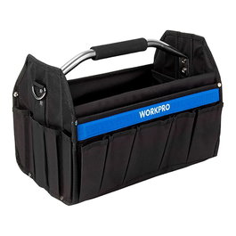 Workpro Sac à outils pliable, 41 x 23,5 x 27 cm, polyester 600D - Noir, bleu, rouge