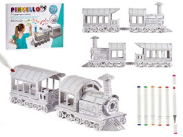 Pincello Set de coloriage en papier train avec 6 feutres 124 x 44 x 30 cm (Set de 4)