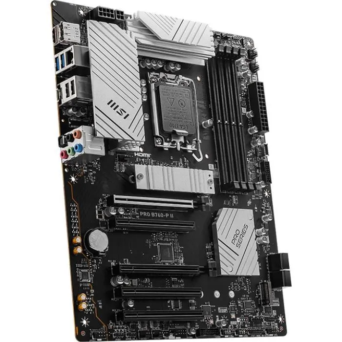 MSI PRO B760-P II Carte mère ATX Intel B760 LGA 1700 (Socket 1700) pour processeurs Intel 13e/14e génération, DDR5, PCIe 4.0, SATA III, 2.5 GbE LAN MSI PRO B760-P II Carte mère ATX Intel B760 LGA 1700 (Socket 1700) pour processeurs Intel 13e/14e génération, DDR5, PCIe 4.0, SATA III, 2.5 GbE LAN