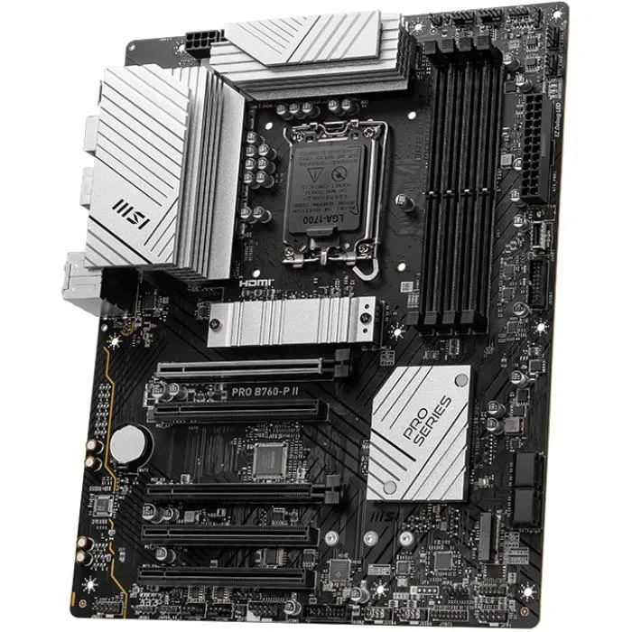 MSI PRO B760-P II Carte mère ATX Intel B760 LGA 1700 (Socket 1700) pour processeurs Intel 13e/14e génération, DDR5, PCIe 4.0, SATA III, 2.5 GbE LAN MSI PRO B760-P II Carte mère ATX Intel B760 LGA 1700 (Socket 1700) pour processeurs Intel 13e/14e génération, DDR5, PCIe 4.0, SATA III, 2.5 GbE LAN
