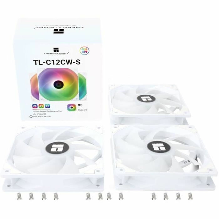 Thermalright TL-C12CW-S (Blanc) - Pack de 3 ventilateurs 120mm avec ARGB Thermalright TL-C12CW-S (Blanc) - Pack de 3 ventilateurs 120mm avec ARGB