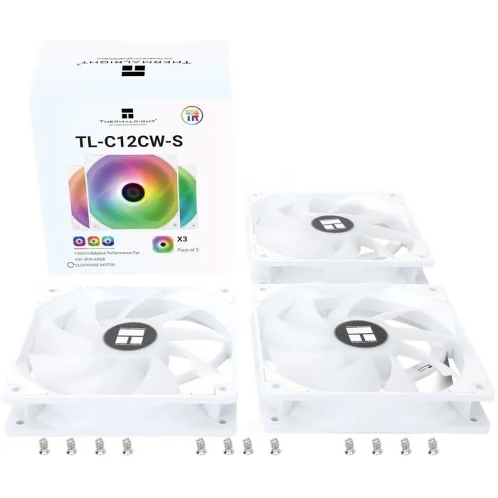 Thermalright TL-C12CW-S - Pack de 3 Ventilateurs PC 120mm Blanc - Ventilation à LED ARGB - 1550 RPM, 25.6 dBA