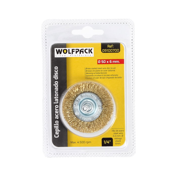 WOLFPACK LINEA PROFESIONAL Cepillo en acier laitonné Ø 50 mm, tige 1/4''