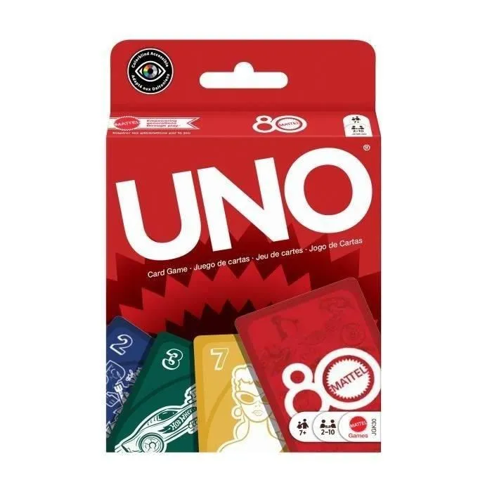 Uno - Jeu de cartes éditions spéciale 80e anniversaire Mattel - UNO JGK30 - Pour toute la famille - Jeu de société à partir de 7 ans